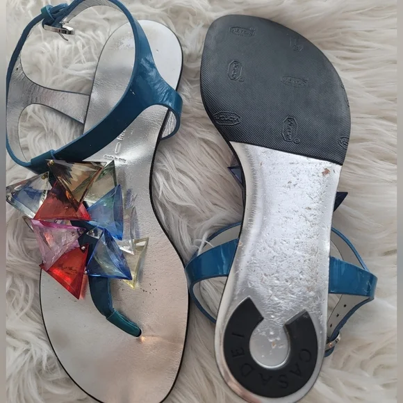 CASADEI ITALIAN SHOE BRAND MULTICOLOR EMBELLISHED SANDALS SIZE EU 37.5 EUC - Picture 6 of 13